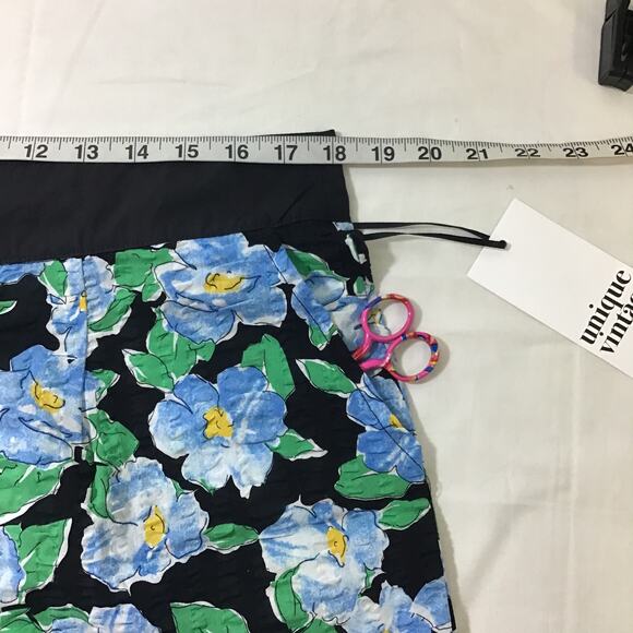 UNIQUE VINTAGE SZ XL 14 blue retro floral scalloped high waist shorts NWT B88 - Picture 3 of 7